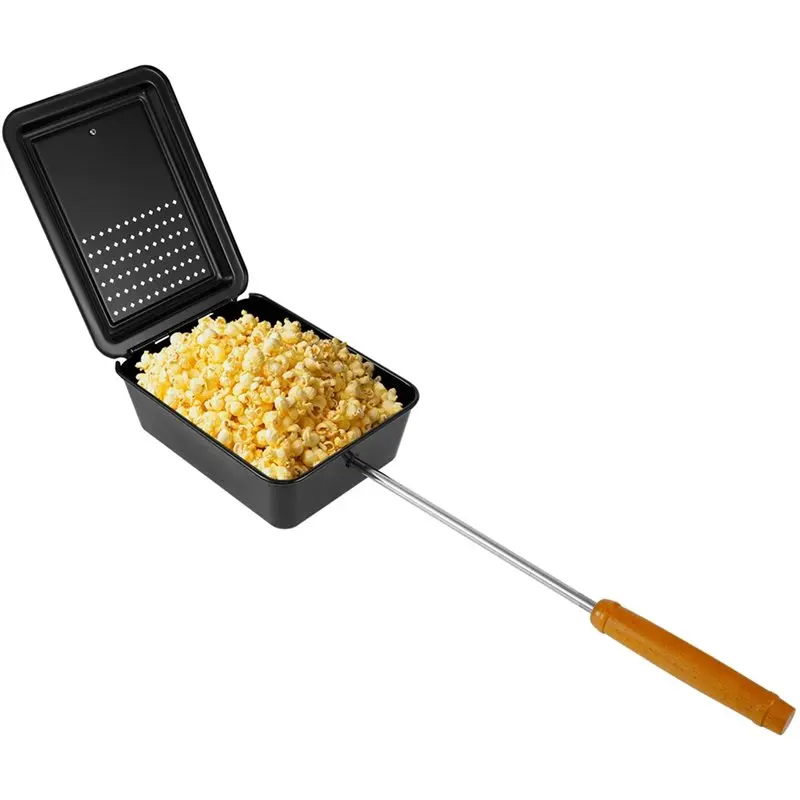 ABKW-Nonstick Popcorn Pot Portable Iron Popcorn Popper With Removable Long Handle, For Home Kitchen Cooking, Party Use, 1PC