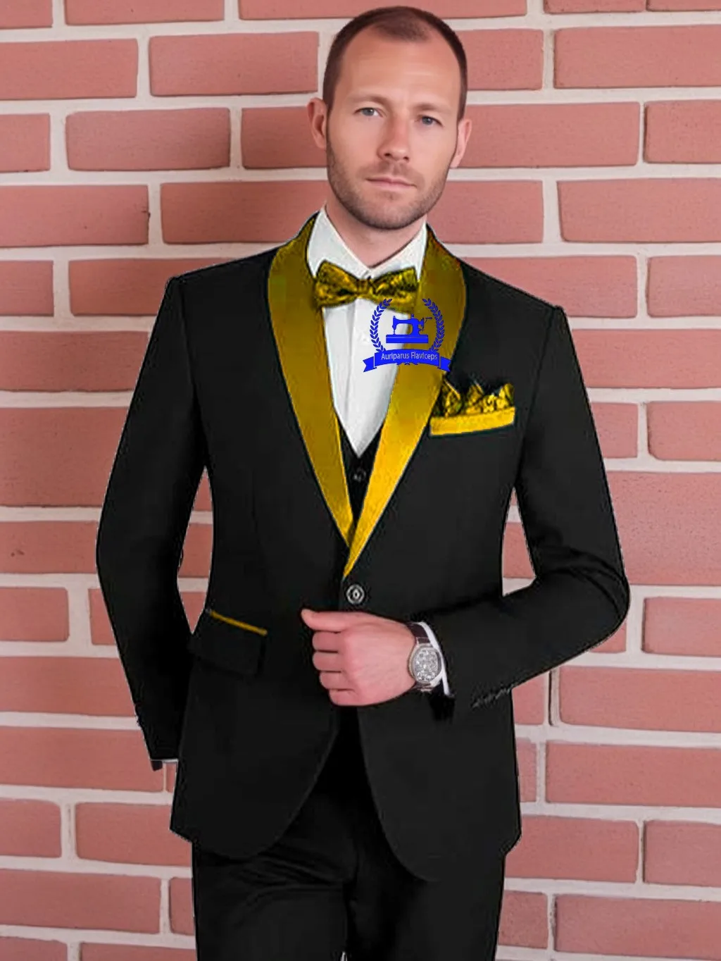 

Men Skinny Formal Tuxedo Prom Suit Gold Shawl Lapel Dinner Suit Wedding Suits High Quality Dress Jacket Coat Pants
