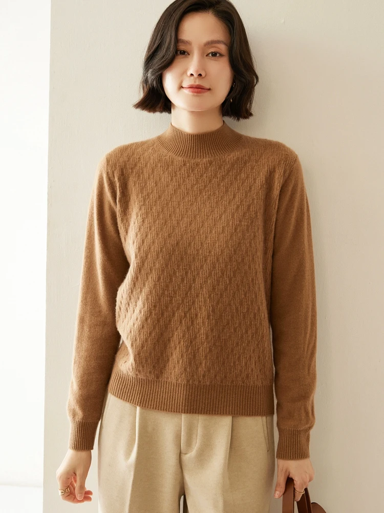 가을 겨울 여성 100% 캐시미어 풀오버 니트 스웨터 목폴라 단색 심플 두꺼운 따뜻한 패션 상의