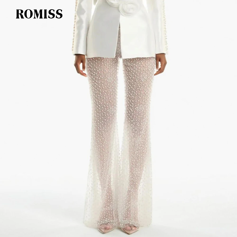 

ROMISS Royal Sister Style Heavy Beaded Trousers 2024 Summer New Niche Design Perspective High Waist Flared Trousers