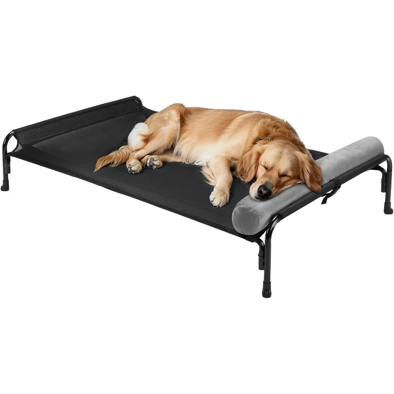 Large Elevated Dog Bed, Raised Dog Cot Bed with One-Sided Removable Headrest Bolster, Outdoor Dog Bed for Extra Large Dogs