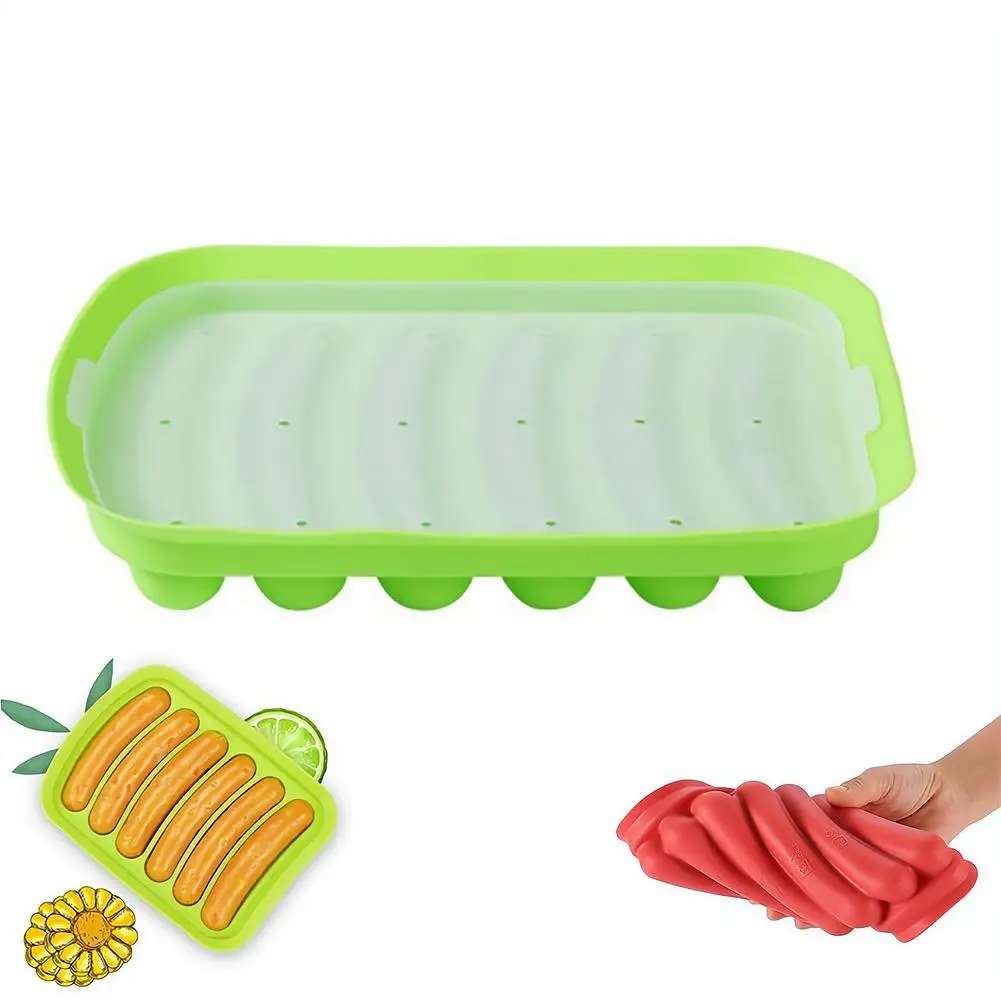 Food-Grade Silicone Sausage Maker Mold, Non-Stick Hot Dog Tray with Lid for Homemade Ham & Baby Food
