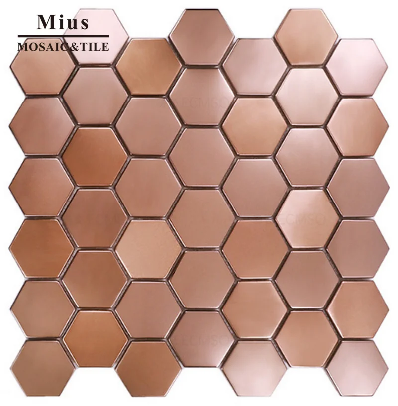 

Europe style rose gold cheap price hexagonal stainless steel mosaic tile DIY wallpaper for home decoration