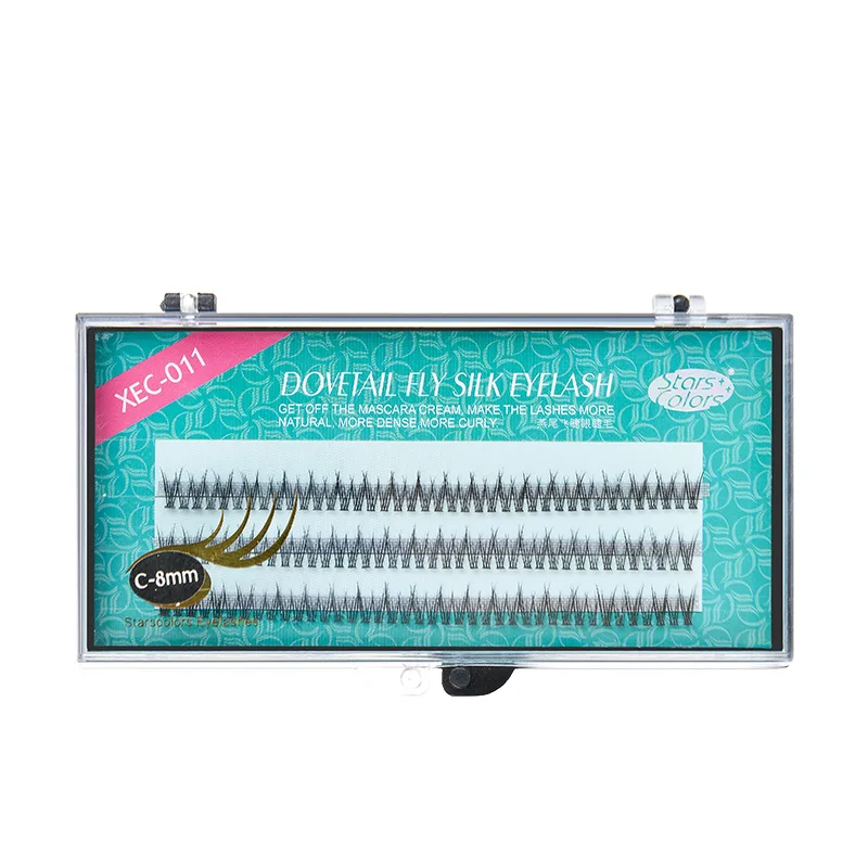XEC-011 Pestañas Individuales Premoldeadas en Forma de V 10D Cola de Pescado, Racimos de Visón Sintético, Pestañas Postizas Naturales y Densas, Paquete de Cilios 6