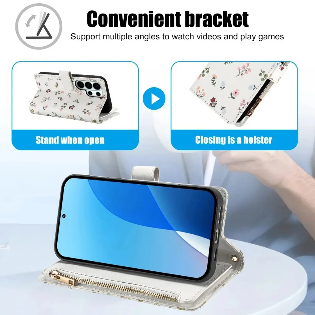 Zipper Card Holder Wallet Crossbody Phone Case w/ Wrist Strap Lanyard For Samsung S26 Ultra S25 S24 Plus S23 S22 A17 A07 A57 A37 - view 2