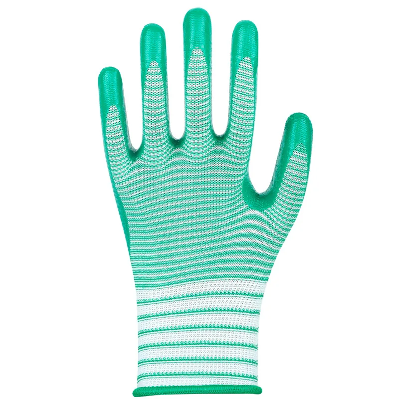 

12Pairs Green Labor Coating Gloves Work Gloves Polyester Nitrile Work Gloves Oil Gas Resistant Smooth