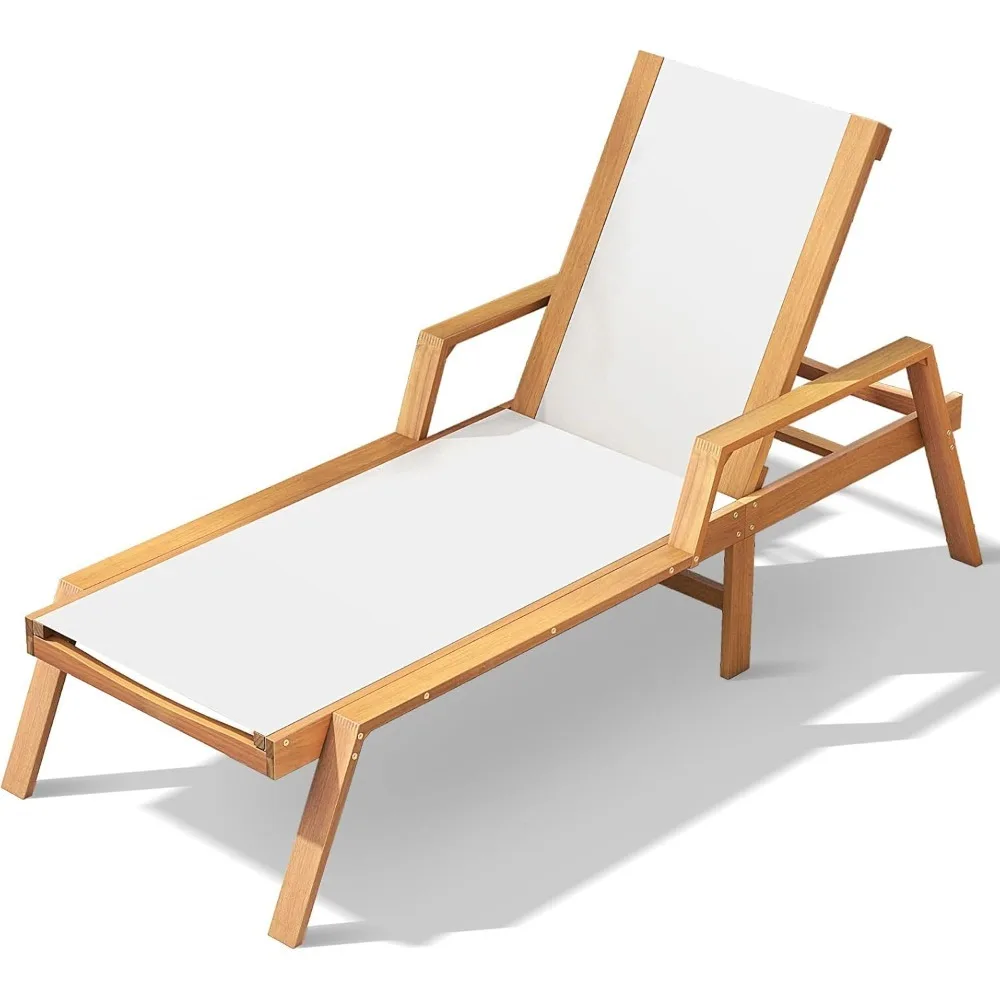 Chaiselongue-Stuhl aus Holz für den Außenbereich, Terrassen-Sonnenliege mit verstellbarer Rückenlehne, Loungesessel aus Eukalyptusholz mit atmungsaktivem Rücken