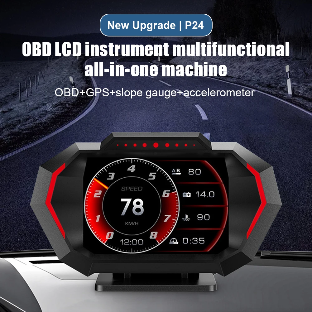 OBD + GPS HUD P24 Auto OBD Head Up Display HUD On Board Computer Digitaler Tachometer Wassertemperatur Kraftstoffverbrauch Neigungsmesser