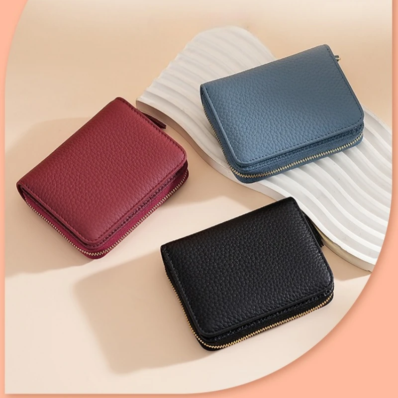 Versatile Women's RFID Blocking Genuine Leather Short Wallet, Multi-Color Bifold Purse with Zipper Coin Pocket for Women