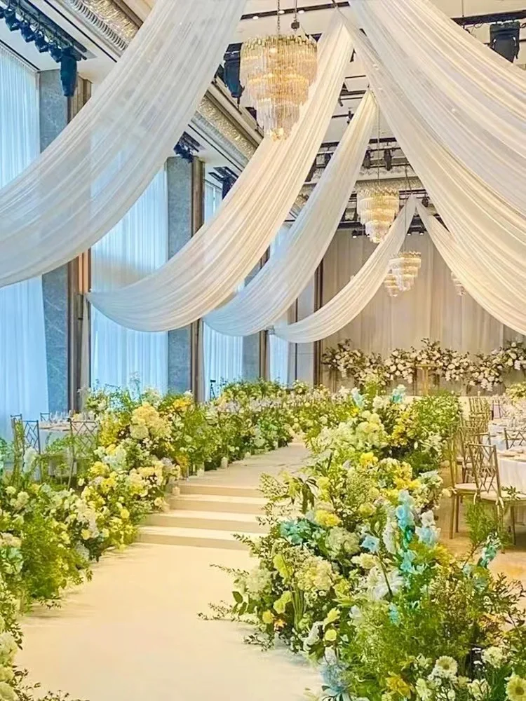 Cortinas de techo blancas de 10M para boda, cortinas de gasa brillantes, cortinas drapeadas para boda, ceremonia al aire libre, decoración de fiesta