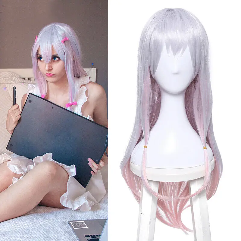 Eromanga Sensei Izumi Sagiri Cosplay Wigs Long Gray Mixed Pink Hair