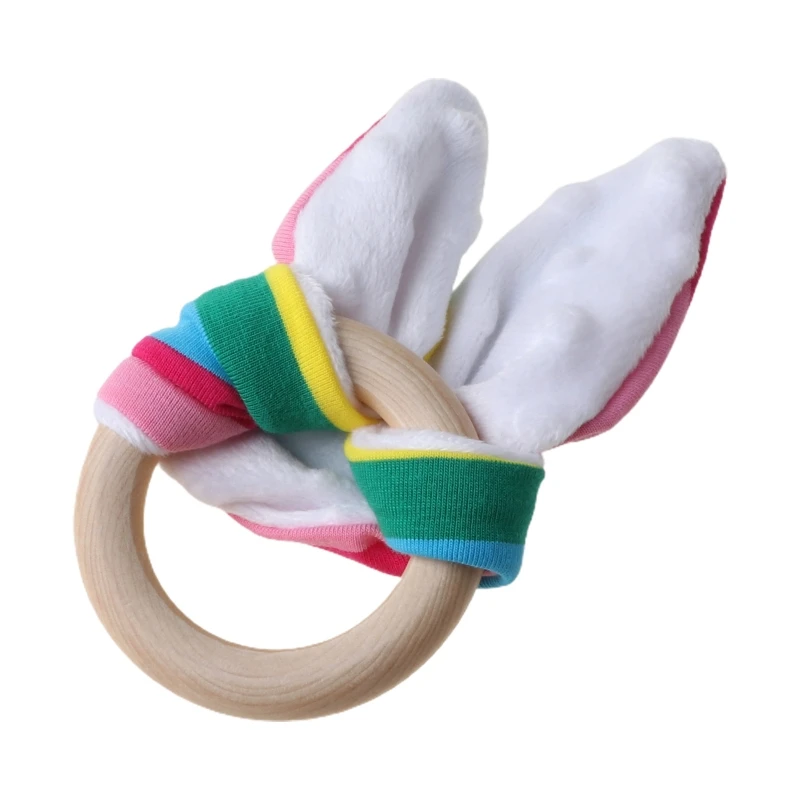 Cincin Teether Bayi Kayu Alami Geraham Bayi DIY Aksesori Kerajinan Mainan Kelinci Gelang Baru Lahir Hadiah Mainan Sensorik D5QF