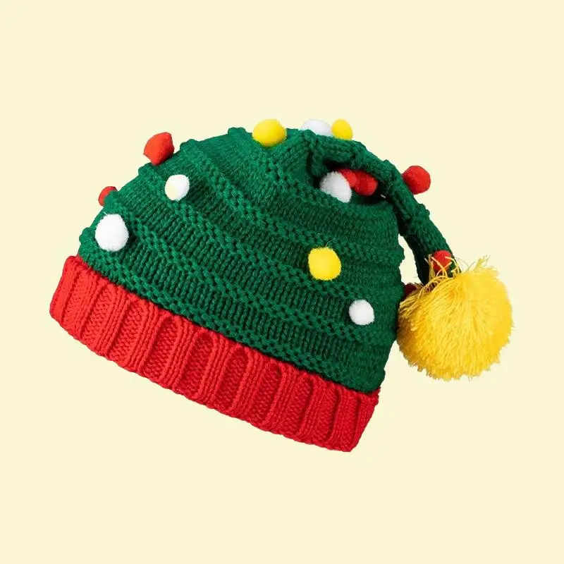 

Christmas Santa Hats Adult Knitted Striped Soft Warm Winter Caps for Women Men Streetwear Cosplay Clothe Accessory Party Gift
