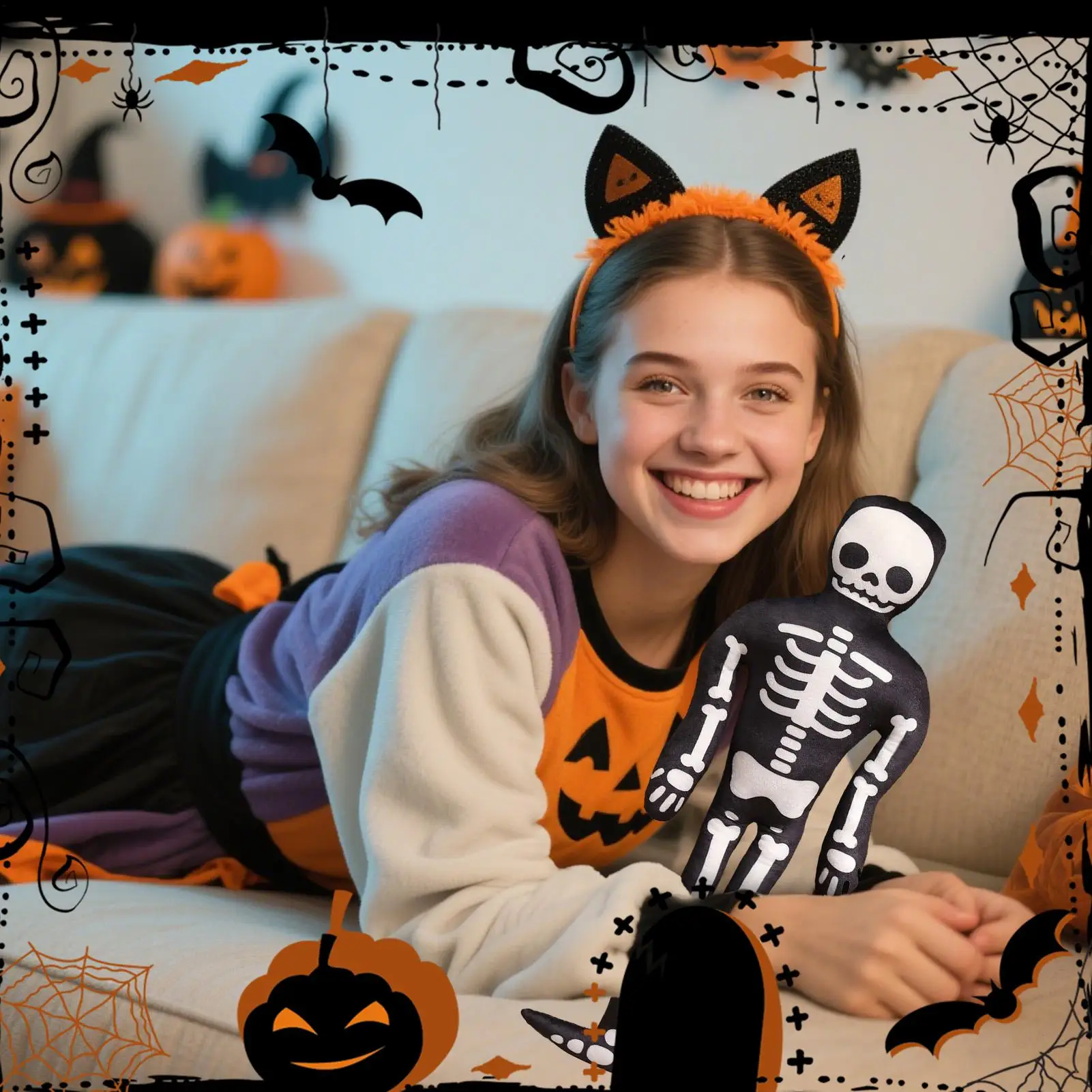 Halloween Gefülltes Skelett Huggable Cuddly Skull Kissen Festliche Home Party Dekorationen Schädel Kissen Für Couch Sofa Bett Wohnzimmer