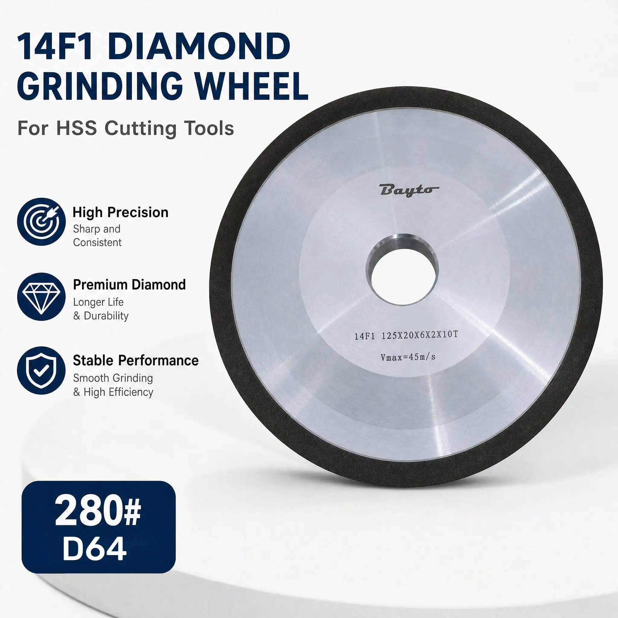 

14F1 Resin Diamond Grinding Wheel 125X20X6X2X10T for HSS Saw Blade Sharpening Abrasive Disc for Saw Blade Sharpener Machine Use
