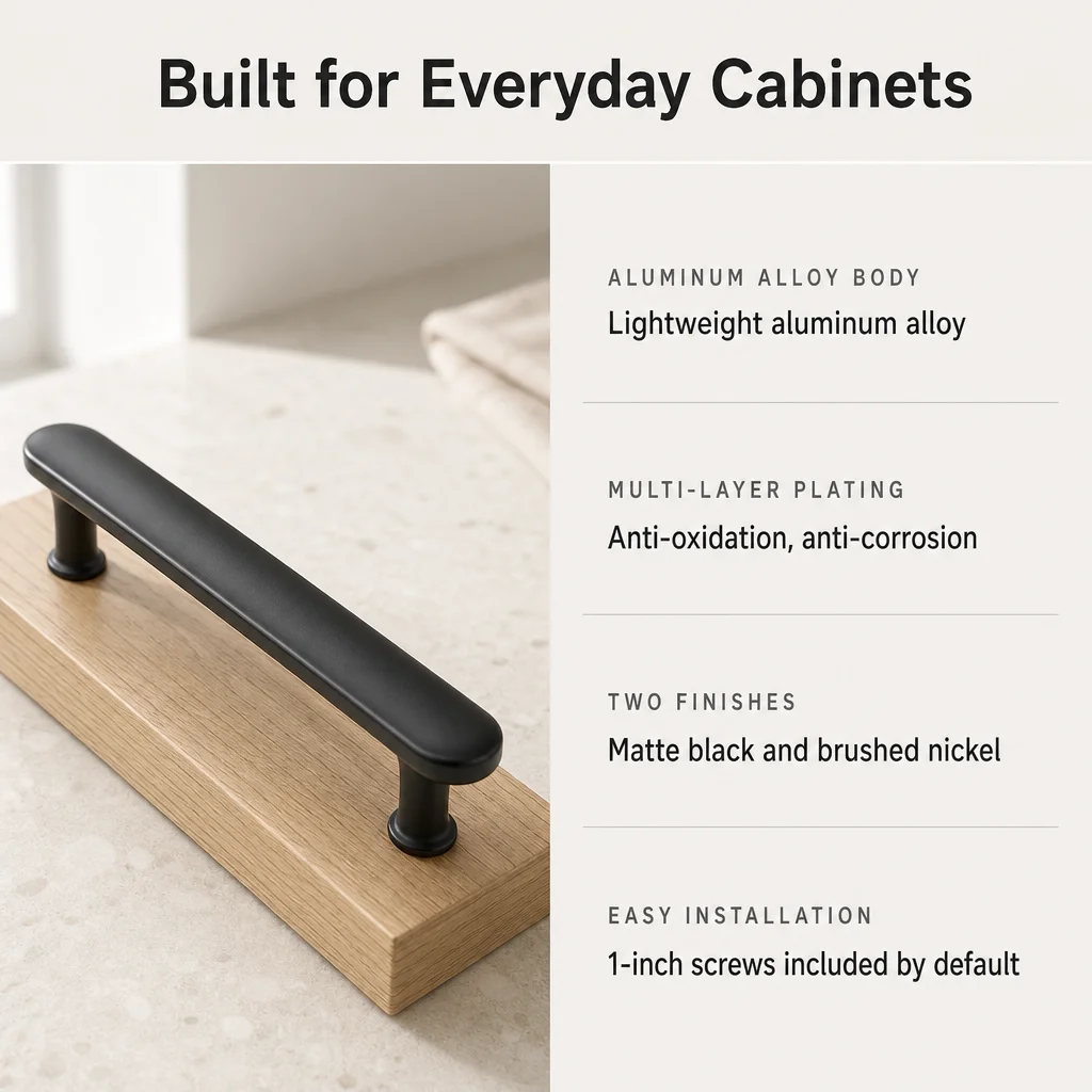 Aluminum Cabinet Pulls Matte Black Brushed Nickel Oval Drawer Handles Modern Kitchen Cabinet Hardware For Cupboard And Wardrobe