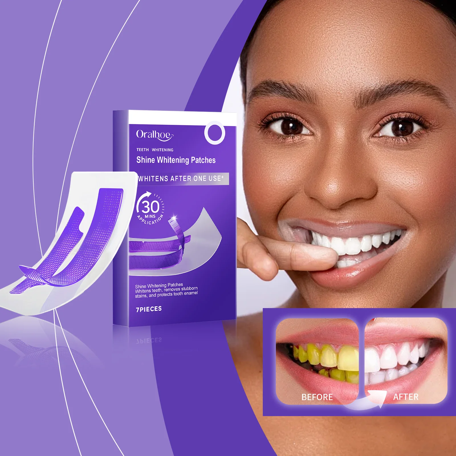 7PCS Whitening cleaning Teeth Stickers 30 Mins Quickly Turn White Gel Strip Improving Dental Yellowing Oral Care Strips