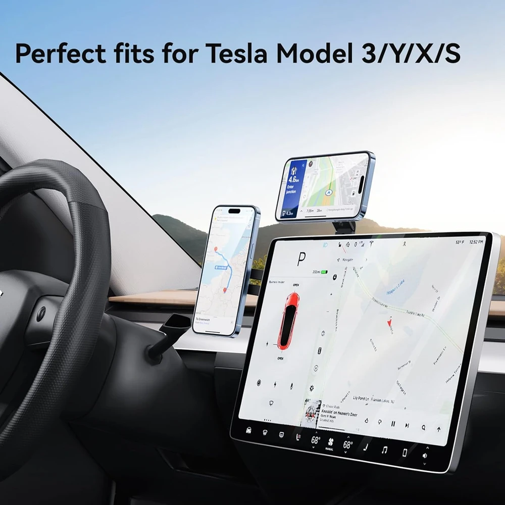 Magnetic Laptop & Car Phone Holder for Tesla Model 3/X/Y/S for Mag/safe IPhone 16/15/14 Metal Adjustable Side Mount Bracket