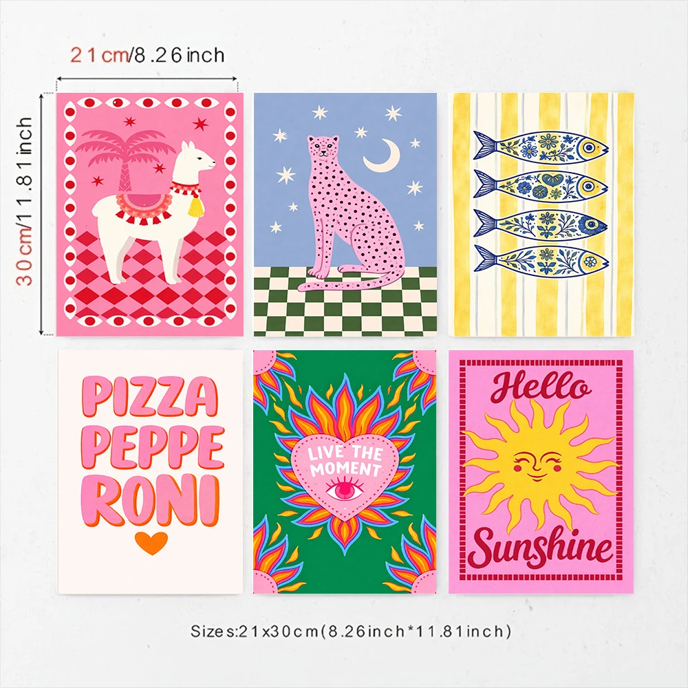 Set of Boho Llama Alpaca Canvas Wall Art Pink Red Nursery Decor Kids Room Posters Folk Eye Stars Palm Tassel Prints Gallery