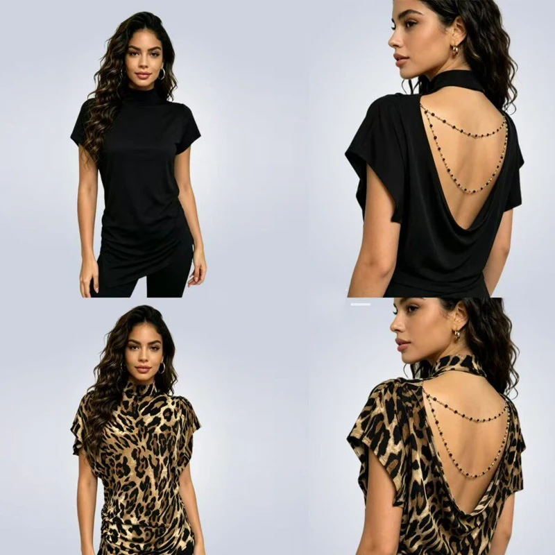 

Women'S Salsa Latin Dance Training Tops Short Sleeves Backless Latin Dance Top Adults Rumba Samba Ballroom Dance Wear SL15681