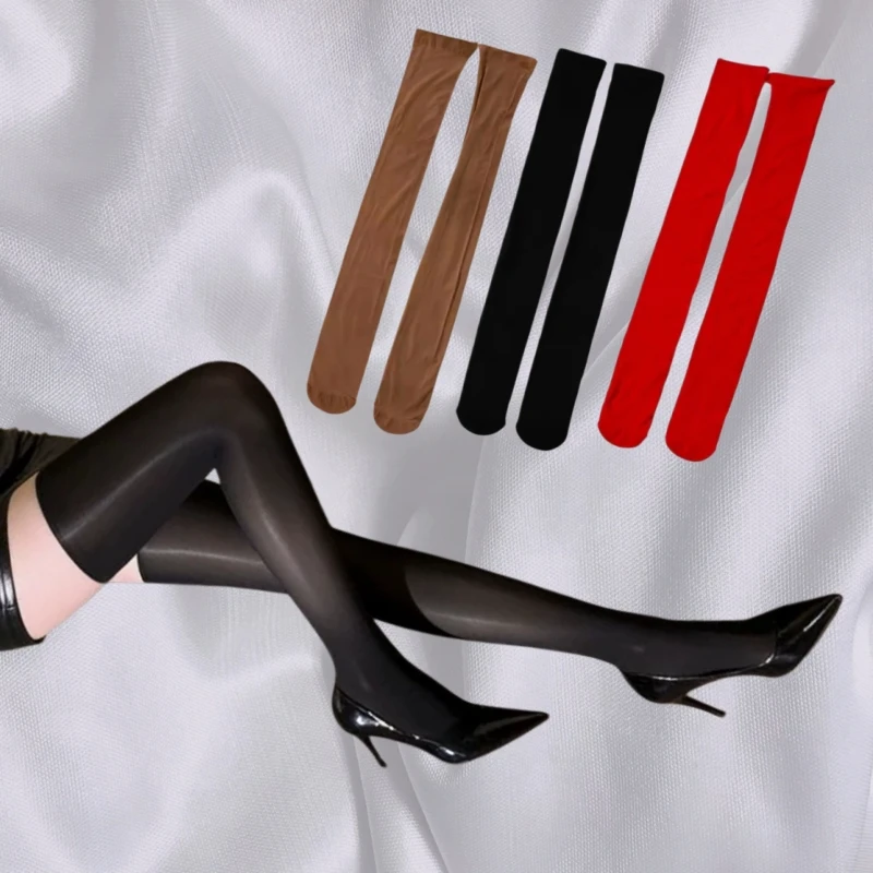 3 Pairs/Set 8D Oil-like Shiny Stretchy Nylon Thigh High Stockings Women Sexy Edgeless Ultra Thin Transparent Pole Dance Clubwear