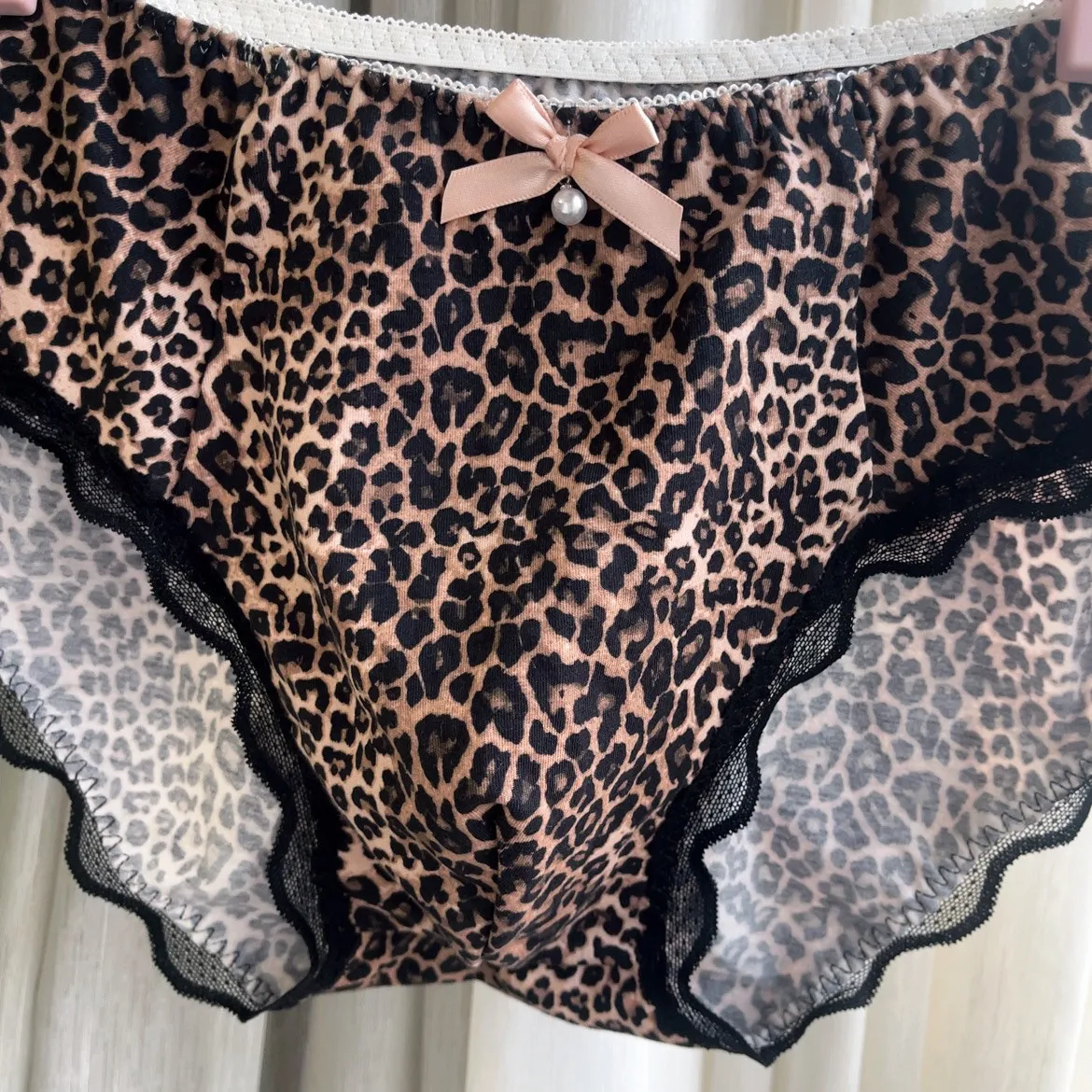Man's Satin Silky Touch Lace Cute Design Male Leopard Brief BF Panty