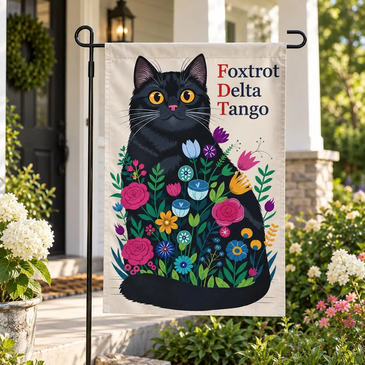 Foxtrot Delta Tango Black Cat Floral Garden Flag 12x18 Inch Fdt Political bbp