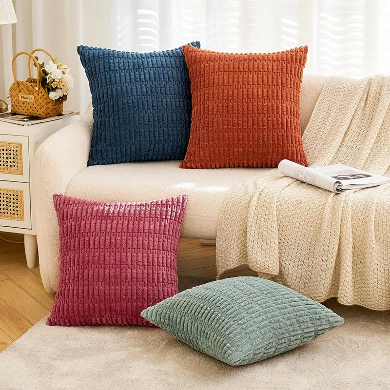 45x45cm Corduroy Throw Pillow Covers Soft Striped Square Cushion Covers Spring Pillowcases for Couch Sofa Bedroom Chair JAF062