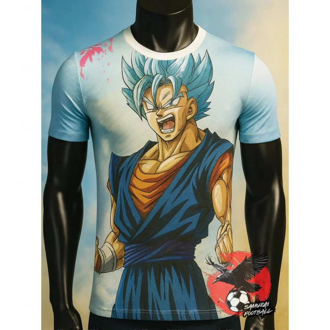 

Summer 2026 Dragon Ball Sun Wukong "Super Blue Shape" Samurai Football Theme 3D Printed Breathable T-shirt Adult Parent Top