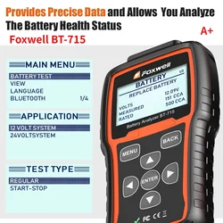 Foxwell BT715 Battery Tester 12V & 24V AGM / EFB Flat Plate Battery Analyzer Multi-Language Update of Foxwell BT705