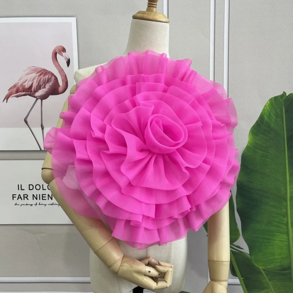 Ramillete de boda de flores grandes de 40cm de diámetro de Organza rosa intenso con Pin, accesorios nupciales elegantes, vestido a juego de colores personalizados