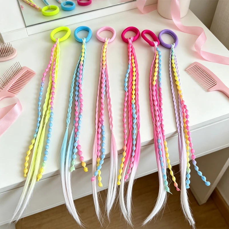 Schöne Mädchen geflochtene Perücke Pferdeschwanz Stirnband Gummi Haarbänder Kinder Haarschmuck Haarschmuck – Detail 2