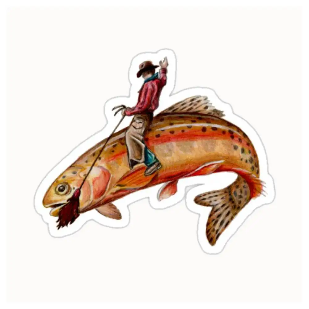 Golden Trout Cowboy Waterproof Stickers For Decorating Car Windows Motorcycles And Computers.