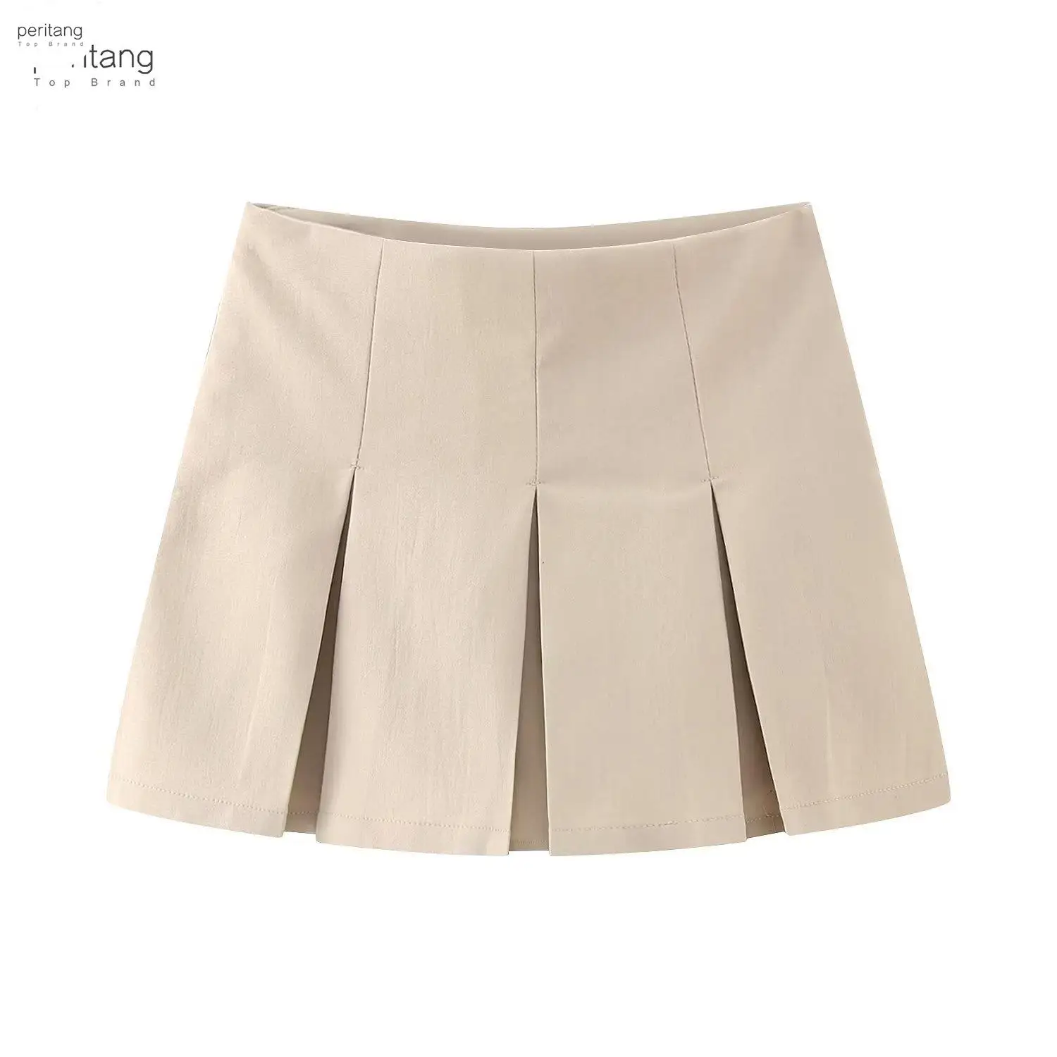 

PERITANG Women High Waist Wide Pleats Design Slim Shorts Skirts Female Side Zipper Culottes Hot Shorts Chic Pantalone Cortos