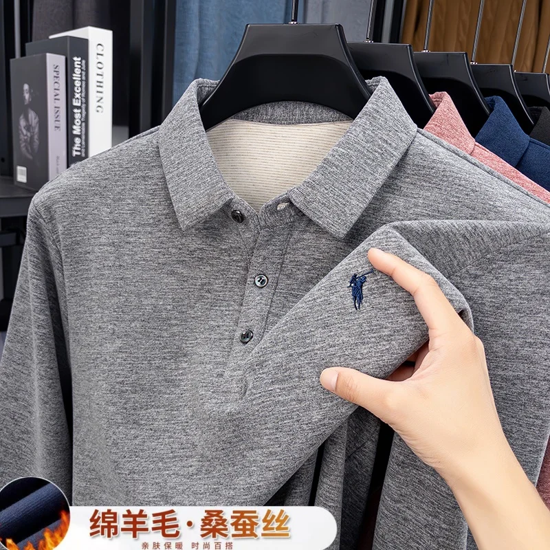 

Long Sleeved Polo Shirt Men's 2025 Spring and Autumn Collection Business Casual Lapel Embroidered Top High-end Wool Base Sweater