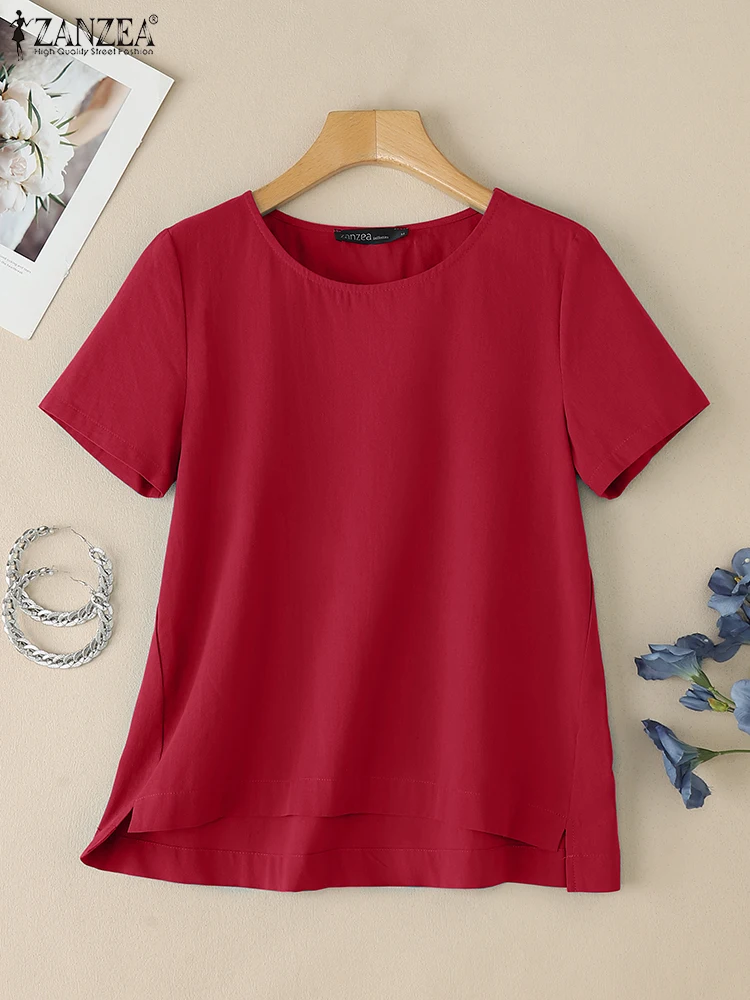 

ZANZEA Women Summer Solid Color Blouses Casual Shirt Elegant Short Sleeve Work OL Blusas Female Loose Chemise Tunic Tops 2025
