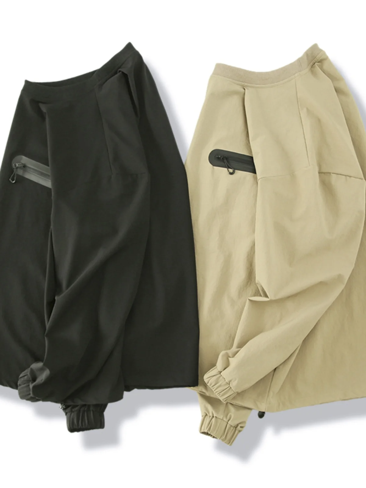 Outdoor Casual Hoodie Men's Loose Wide Version Thin round Neck Pullover Sweatshirt Functional Twill Fabric Waterproof
