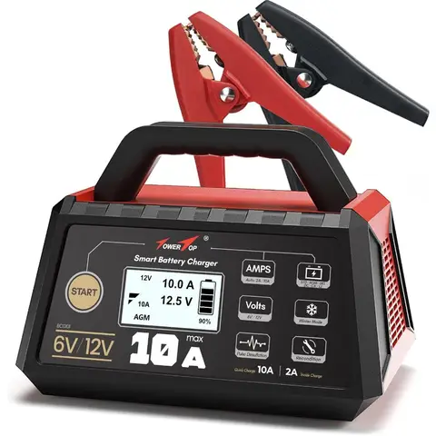 TowerTop Smart Car Battery Charger: 10A Battery Chargers 6V/12V Boat Battery Chargers with Auto Repair, Desulfator, Maintainer,