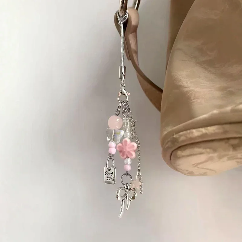 Delicate Bow Star Heart Keychain Bag Charm Creative Ins Camera Phone Lanyard Bag Decoration Y2K Kpop Accessories Gift