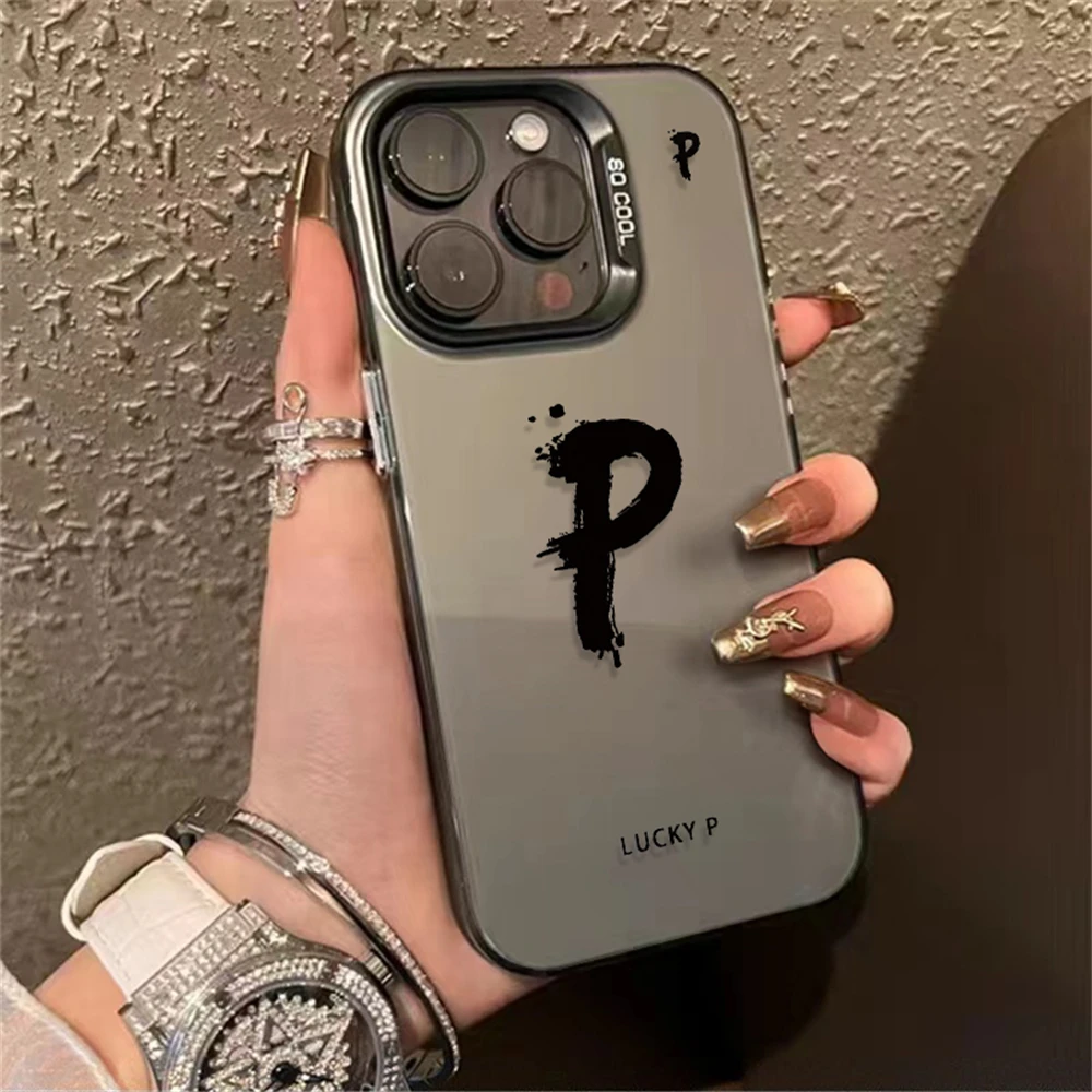 A-Y Initials Personalized Lucky Letter Hard Case for iPhone 16 13 14 15 Pro Max Hard PC Shockproof Cover Best Gift for Women Men