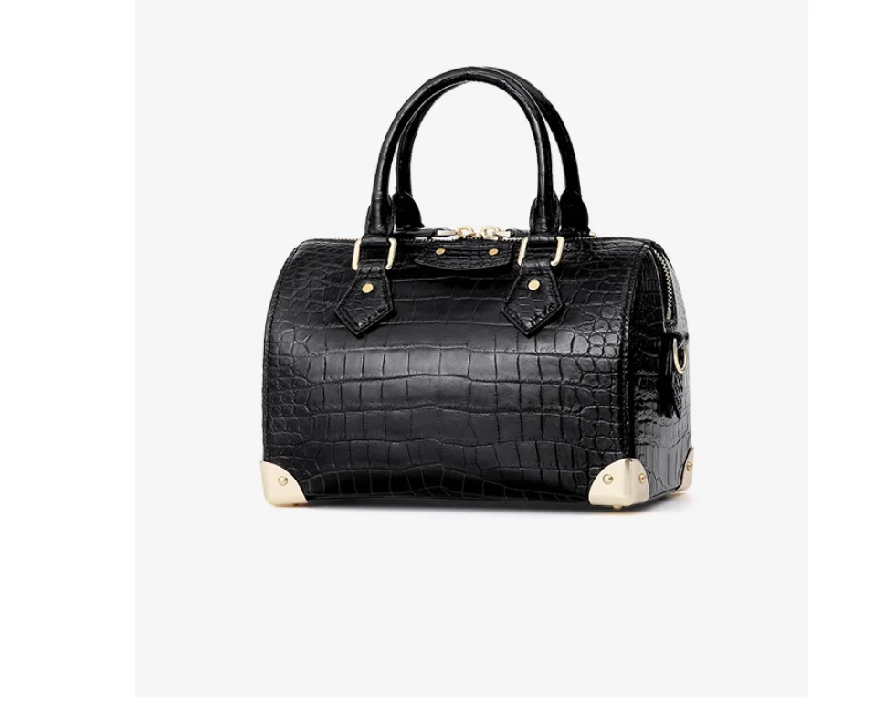 Nova Bolsa Feminina Transversal de Couro de Crocodilo Genuíno, Pequena, com Zíper Dourado, para Uso Diário