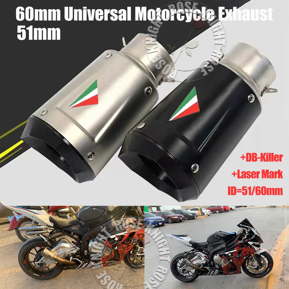 

Universal 51mm 60mm Motorcycle Exhaust Muffler Escape For NINJIA400 Z900 R1 R3R 6 MT09 MT10 S1000RR DUKE390 AR Exhaust Modified