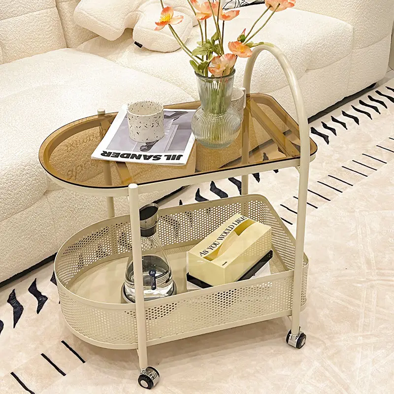 Simple salon car sofa side table several removable wheel living room small coffee table glass trolley storage rack furniture