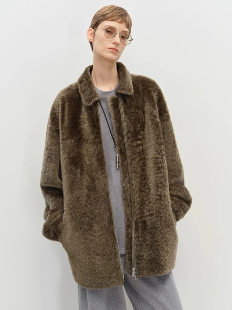 High-end Luxury Natural Lamb Fur Shearling Jackets for Women Simple Soft Loose Mid-length Winter Genuine Leather Real Fur Coat