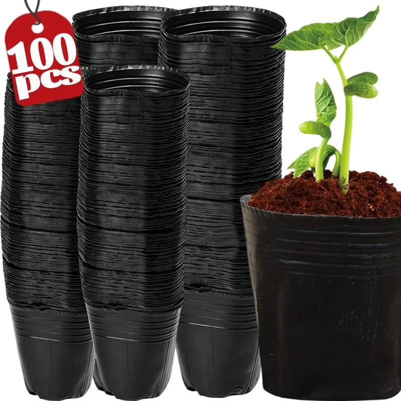 50/100Pcs Plant Propagation Cups Seed Starting Pots Plastic Nursery Container with Drainage Holes for Seedlings Cuttings Black