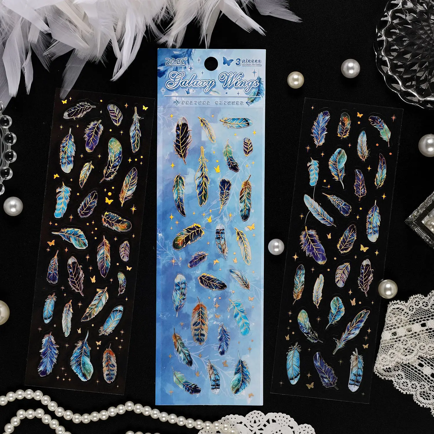 Creative Feather Pattern 3D Hot Stamping Hand Account & Phone Case Decorative Stickers