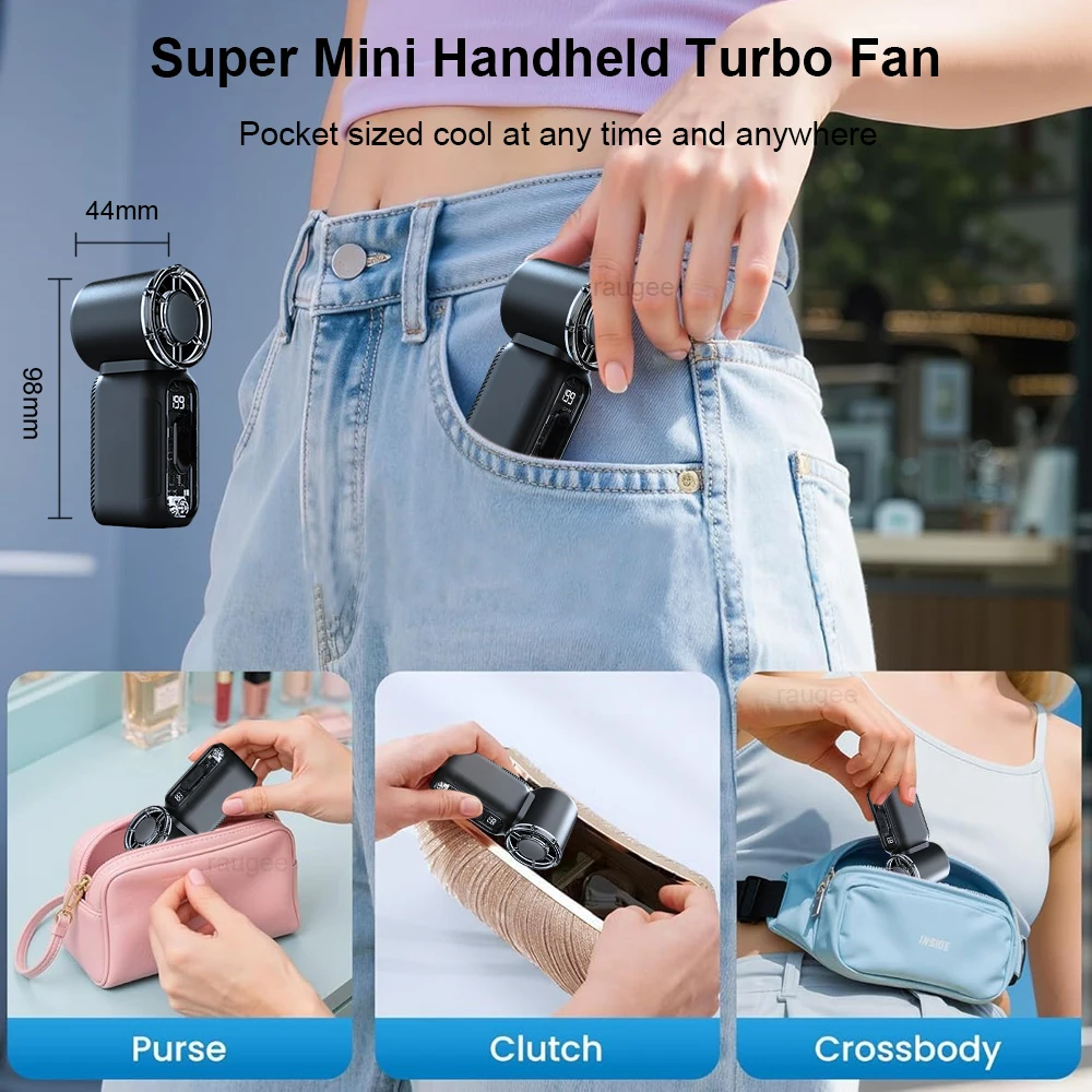 Mini Portable Handheld Fan Personal Pocket-Sized Digital Display Hand Fan USB Rechargeable Outdoor Small Pocket Hand Fan image 5