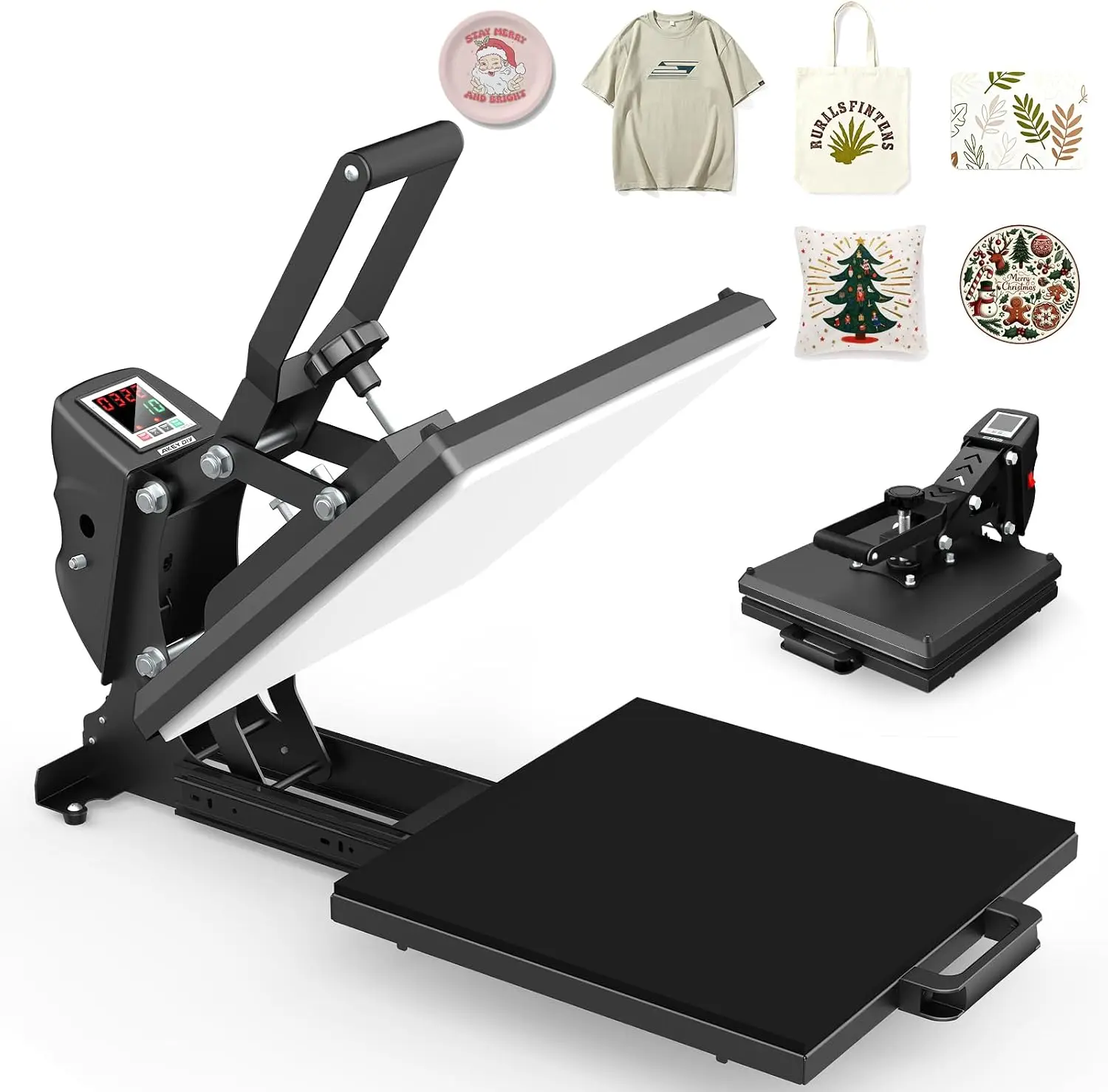 15x15 Heat Press Machine, Digital Clamshell Slide-Out Heat Press for T-Shirts, Includes 5 DTF Transfer Sheets, Sublimation Vinyl HTV Heat Transfer Machine for Pillows, Mouse Map, and Bags