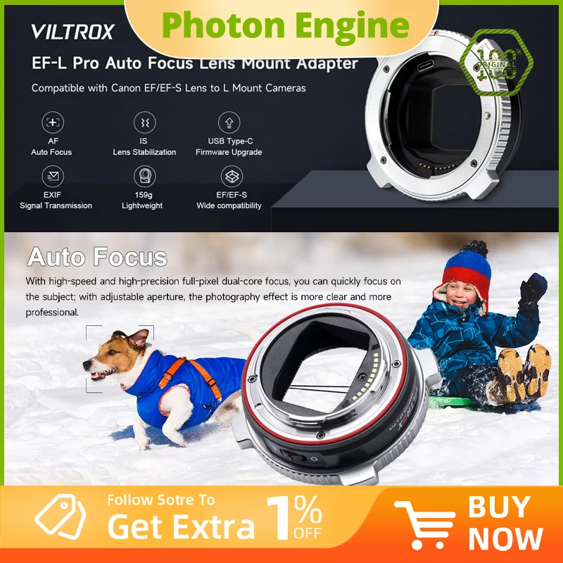 Viltrox EF-L Pro AF Mount Adapter Autofocus for EF/EF-S Lenses to L-mount Mirrorless Camera Leica SL2 Panasonic Sigma
