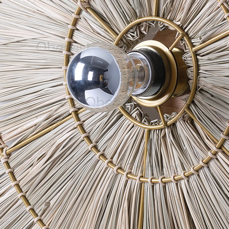 اليدوية العشب المنسوجة التعميم وحدة إضاءة LED جداريّة مصباح غرفة المعيشة المنزلي القديم حائط الخلفية تركيبات الإضاءة غرفة الطعام أضواء ديكور #6